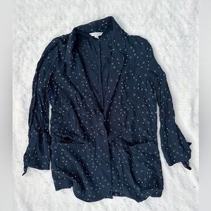 & OTHER STORIES Navy Blue All Over Print Viscose Single Button Blazer